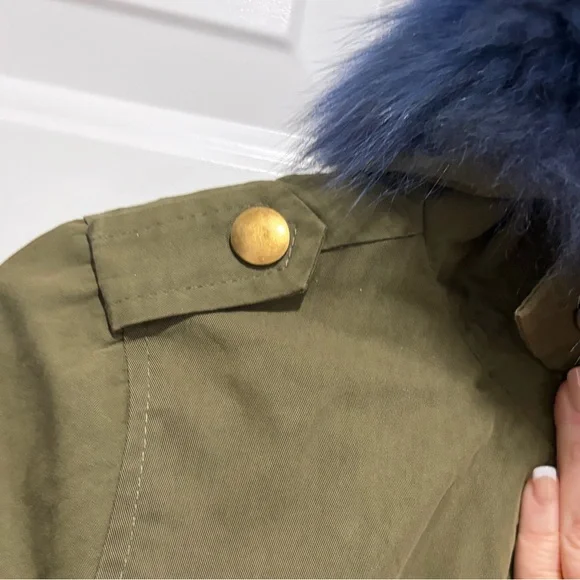 Lola and the Boys- Girls Utility Jacket with Blue Faux Fur removable lining - Picture 3 of 12